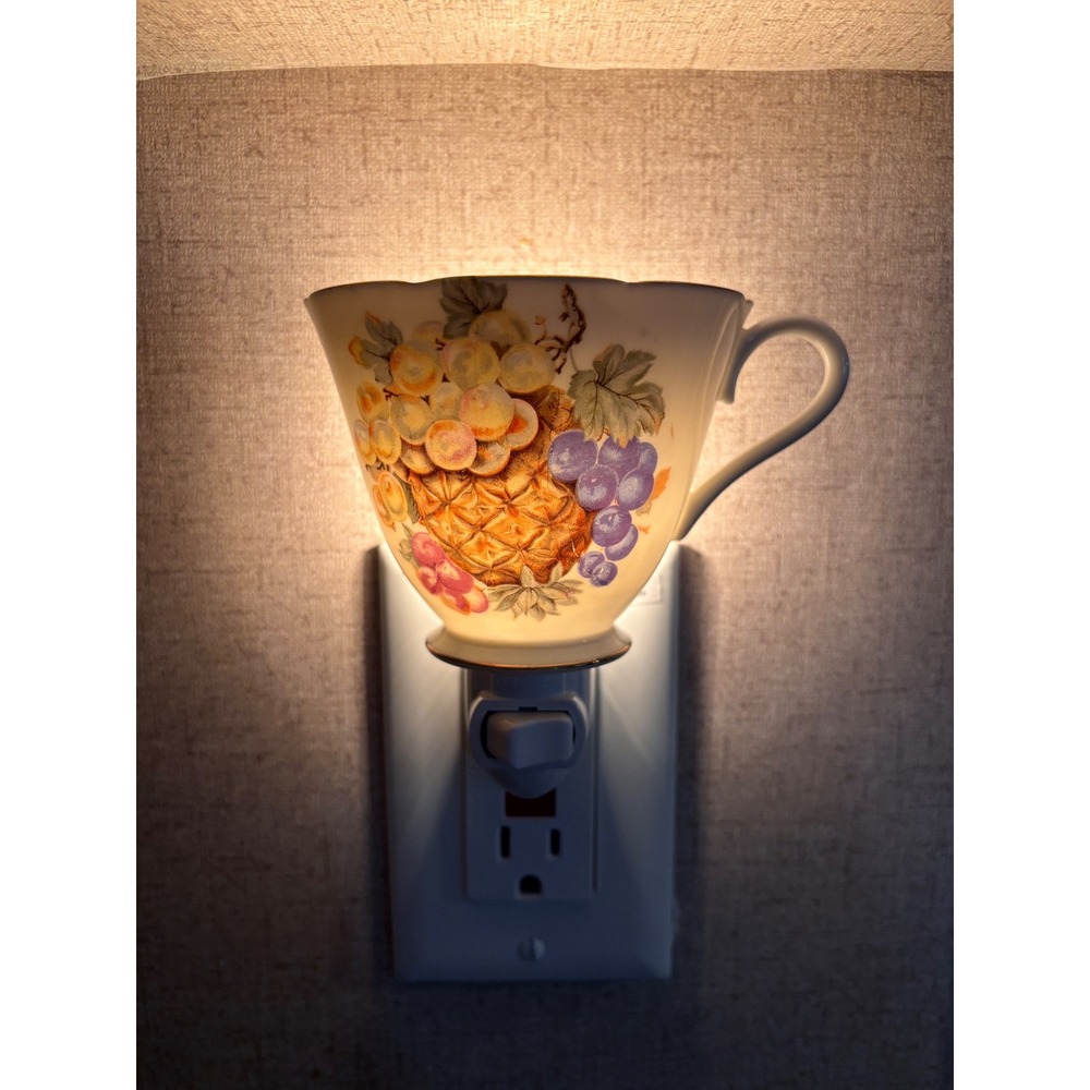 Vintage Teacup Night Light Fruit Motif Ceramic Plug In Wall‎ Light Cottagecore